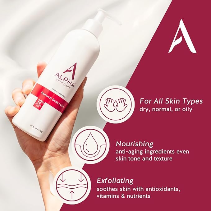 Alpha Skin Care Revitalizing Body Lotion, 12% Glycolic AHA, Simple & Effective Daily Moisturizer Hydroxy Acid, Hydrates & Exfoliates for Soft, Smooth Skin, Anti-Aging, 12 Oz, Pack of 2-Velvo Beauty