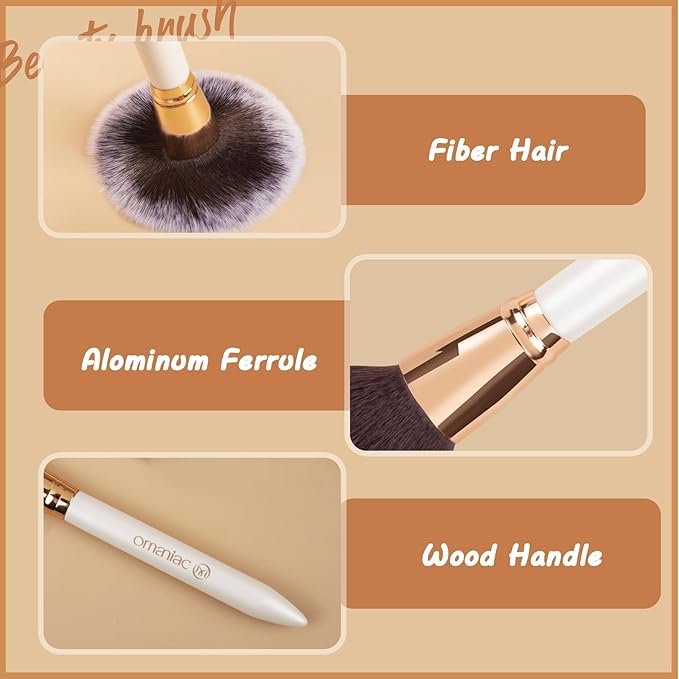 OMANIAC Makeup Brush Set Professional, 12 Pearlescent Wood Handle Makeup Brushes, Premium Cruelty-Free Synthetic Fiber Hair, Travel Make up Brushes Set with Case (White).-Velvo Beauty