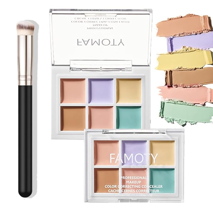 6 Color Correcting Concealer Palette With Concealer Brush, Tattoo Concealer, Cream Contouring Makeup Kit, Corrects Dark Circles Red Marks Scars Light Mediumor creamy concealer A1-Velvo Beauty