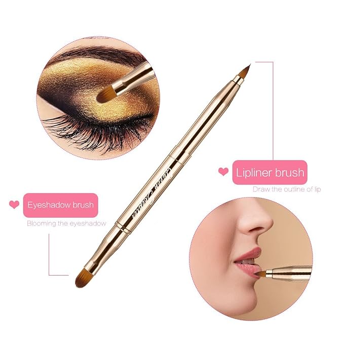 Retractable Eyebrow Eyelash Lip Brush Makeup Brush Double-Sided Soft With Cap Concealer Eyeliner For Travel Cosmetic Brushes, gold color-Velvo Beauty