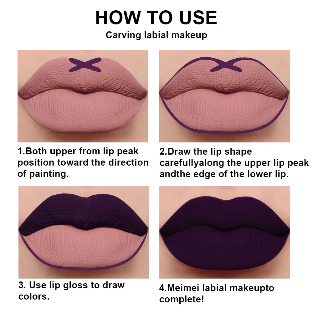evpct 2Pcs Dark Deep Purple Plum Black Matte lipstick and Lip Liner Pencil Makeup Set for women Matte Smudge Proof Lipstick Lip Stain Long Lasting Waterproof labiales mate 24 horas originales 20#-Velvo Beauty