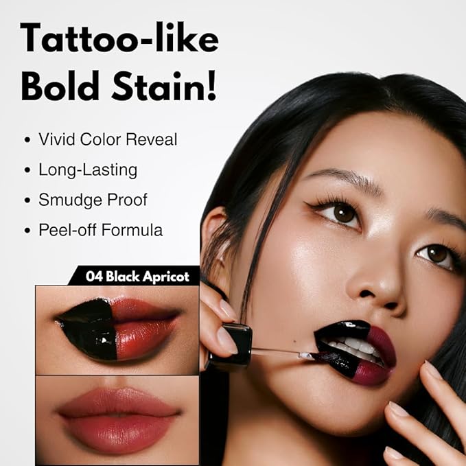 MILKTOUCH Black Peel Off Lip Tattoo - Long-Lasting Matte Lip, Waterproof & Transfer-Proof, Highly Pigmented, Stay-On-All-Day Lip Tint Stain (4.5g) #04 Black Apricot-Velvo Beauty