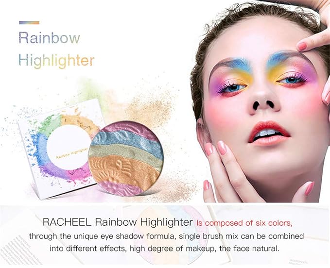 Pro 6 Colors 3D Baked Rainbow Highlighter Eyeshadow Makeup Palette Xmas Cosmetic Blusher Shimmer Powder Contouring Kit Unicorn Blush-Velvo Beauty