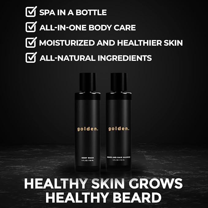 Golden Grooming Co. 3-in-1 Men's Body Wash - Hair & Beard Shampoo - Cleanses, Hydrates, Softens - Body Wash for All Skin Types - Refreshing Scent - 4FL Oz (Pack of 2)-Velvo Beauty