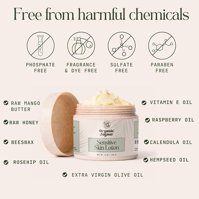 Natural Body Lotion for Sensitive Skin, Scent Free, Sulfate & Paraben Free Body Care, Moisturizer With Essential Oils, Vitamin E Oil, Beeswax, Extra Virgin Olive Oil, Raw Honey, 8 oz-Velvo Beauty