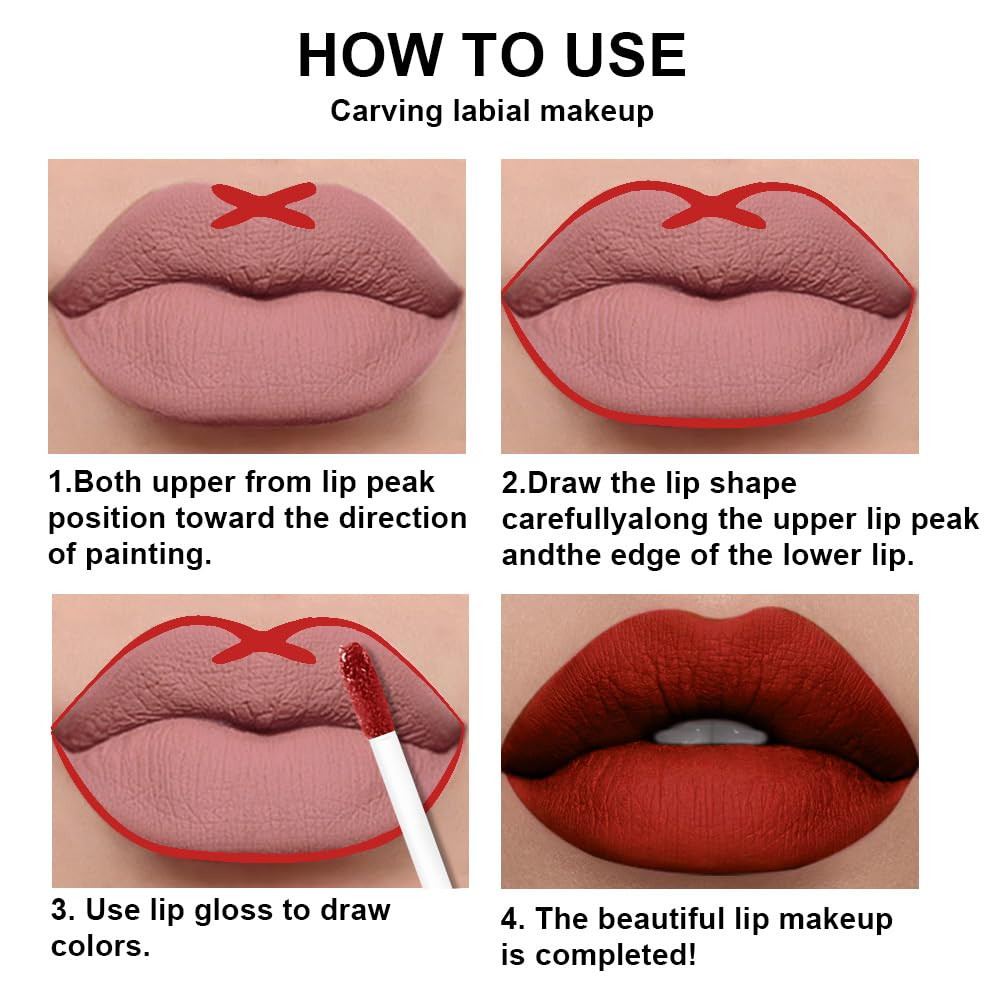 evpct 2Pcs Vivid Red Matte Lip Liner and Lipstick Combo Set for Women, Red Lip Combo Set Liquid Lips Stick Gloss and Lipliner Stain Set Long Lasting Waterproof, Lips Makeup 24 Hours labiales originale-Velvo Beauty