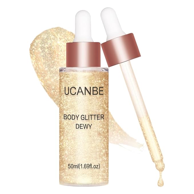 UCANBE Hydrating Body Shimmer Face Glitter Highlighter Makeup Liquid Glow Lotion for Women Holographic Luminizer for Hair for Valentine's Day Gifts (Champagne Gold - 01)-Velvo Beauty
