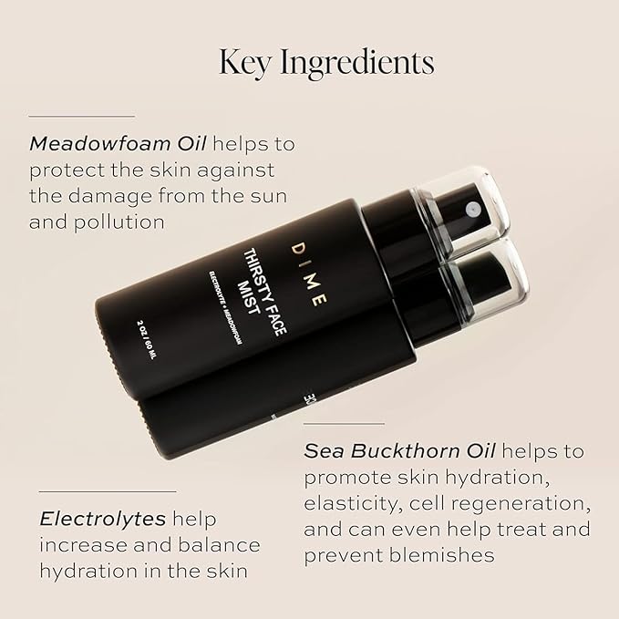 Dime Beauty Thirsty Face Mist with Electrolytes, Meadowfoam, and Sea Buckthorn, Hydrating Facial Spray, 2 oz / 60 ml-Velvo Beauty