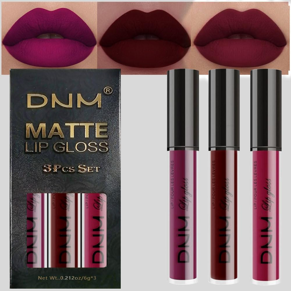 evpct 3Pcs Dark Red Purple Plum Matte Liquid Lipstick Sets for Women Matte Lip Stain Long Lasting Waterproof, Burgundy Blood Blue Red lipstick, Black Cherry Maroon Gothic 24 Hours Magic Lipsticks-Velvo Beauty
