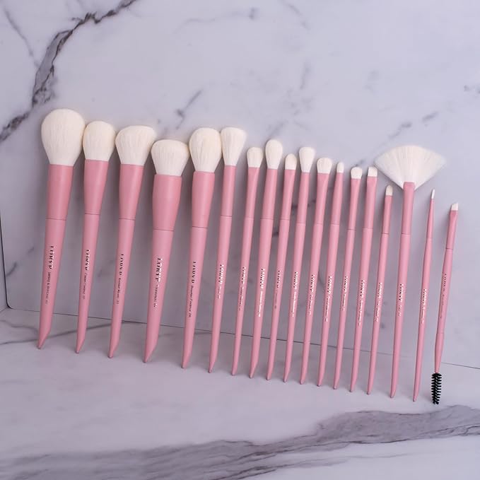LORYP Makeup Brushes Set Labeled 18 Piece Face and Eye Brush Set Ultra soft hair Foundation, Concealer, Blush, Contour, Blending, Eyeshadow Pink Brush kit-Velvo Beauty