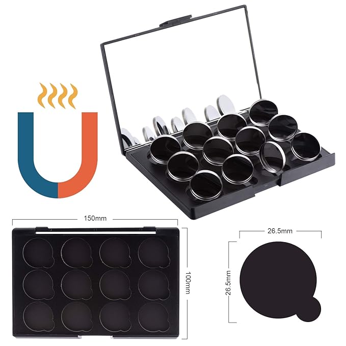 Empty Magnetic Eyeshadow Makeup Palette with Mirror and 12Pcs 26mm Round Metal Pans-Velvo Beauty
