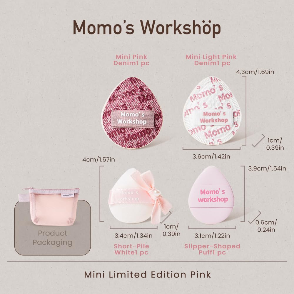 Mini Denim Makeup Sponge Set,Mini Makeup Blenders Sponge for Concealer/Blush/Highlighter, Perfect for Detail Work & Travel,4pcs Pink Mini Concealer Puffs with Travel Pouch-Velvo Beauty