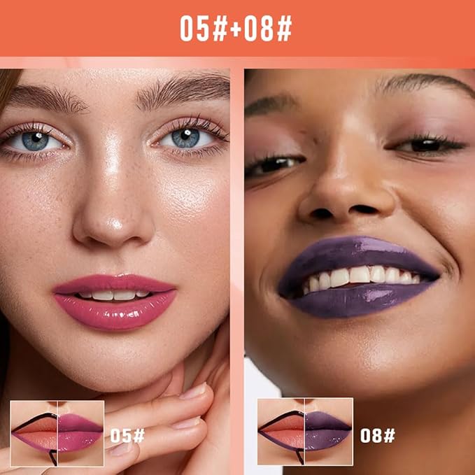 2Pcs Peel Off Lip Gloss Tattoo and Lip Oil 2-in-1, Lip Stain Peel Off Masque - Peel Off Lip Tint ,Long Lasting Waterproof Transfer-proof Lip Mask Lip Gloss Peel Off Lip Liner,Stay Lip Makeup 05#+08#-Velvo Beauty