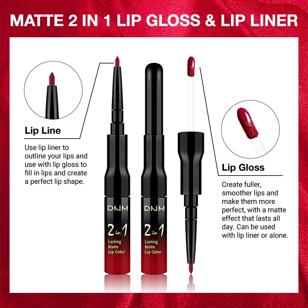evpct 1Pcs Fire Bright Red Matte Lip Liner & Liquid Lipstick Stain Makeup Set for Women, Red Lip Liner Stain Long Lasting Waterproof Smudge Proof, Cruelty Free Lip Stick Makeup 24 hours originales, 64-Velvo Beauty