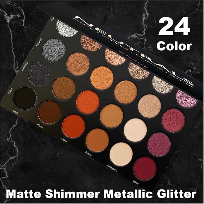 Cosmeticss - Neutrals, 24-Color eyeshadow Palette Matte/Shimmer/Metallic.Glitter Finish, Highly Pigmented Eye shadow Makeup, Long- Wearing Eye Palette, Eye Makeup Kit with Easy-to-Blend Shades-Velvo Beauty