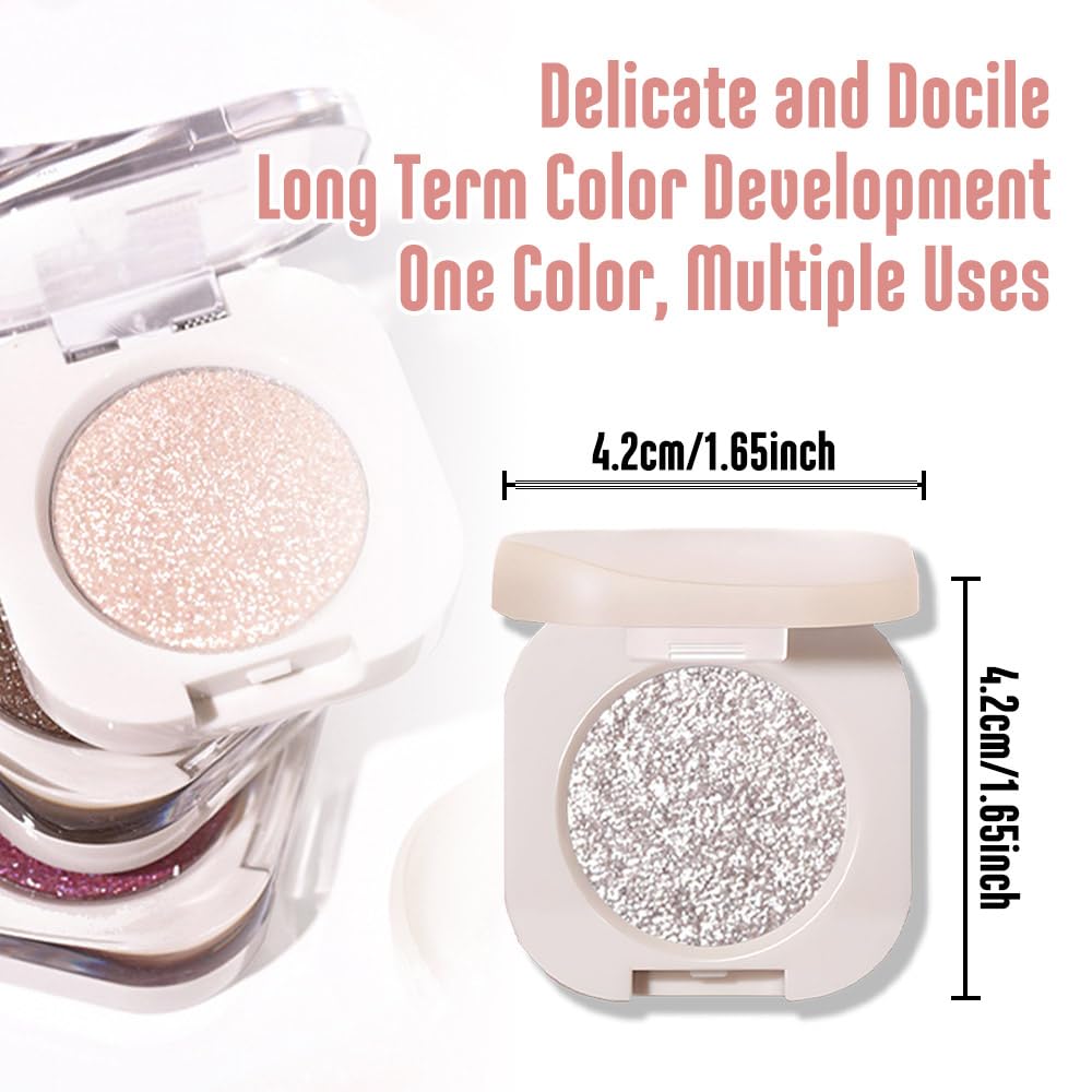 Monochrome Glittler Shimmer Eyeshadow Palette,Silver Gray White Shimmer Powder Eyeshadow,24 Hour Waterproof Pressed Glitter Single Eye Shadow Apply Makeup Easily-Velvo Beauty