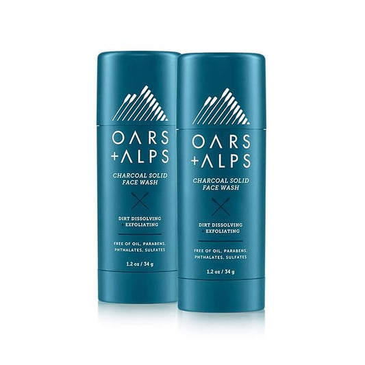 Oars + Alps Face Wash with Activated Charcoal, Dermatologist Tested Exfoliating Facial Cleanser, TSA Friendly, 1.4 Oz, 2 Pack-Velvo Beauty