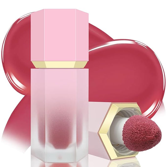 Liquid Blush for Cheeks, Soft Cream Blush with Cushion Applicator, Dewy Finish Matte Velvet Texture, High-Pigmented Blendable, Long-Wearing Rubor Makeup | #07 ELEGANT-Deep Rose-Velvo Beauty