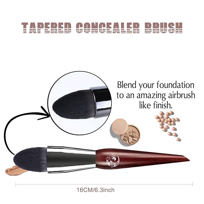 ENERGY Concealer Brush,Tapered Kabuki Foundation Makeup Brush for Under Eye Concealing Blending Liquid Cream Setting Powder Make Up for Full Coverage Cosmetic Applicator Soft Dense Makeup Tool-Velvo Beauty