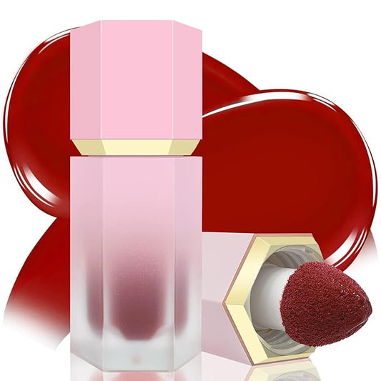 Liquid Blush for Cheeks, Soft Cream Blush with Cushion Applicator, Dewy Finish Matte Velvet Texture, High-Pigmented Blendable, Long-Wearing Rubor Makeup | #08 ARDOUR-Chili Red-Velvo Beauty