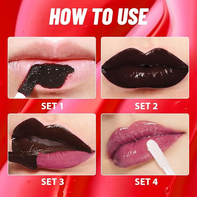 Dark Raspberry Lip Stain Peel Off Lip Gloss oil Dual-Ended Combo, Lips Liner Stain Peel Off Tattoo, Long Lasting & Waterproof, Transfer-Proof Lip Tint Stain with Lip oil for All Skin Type 05#-Velvo Beauty