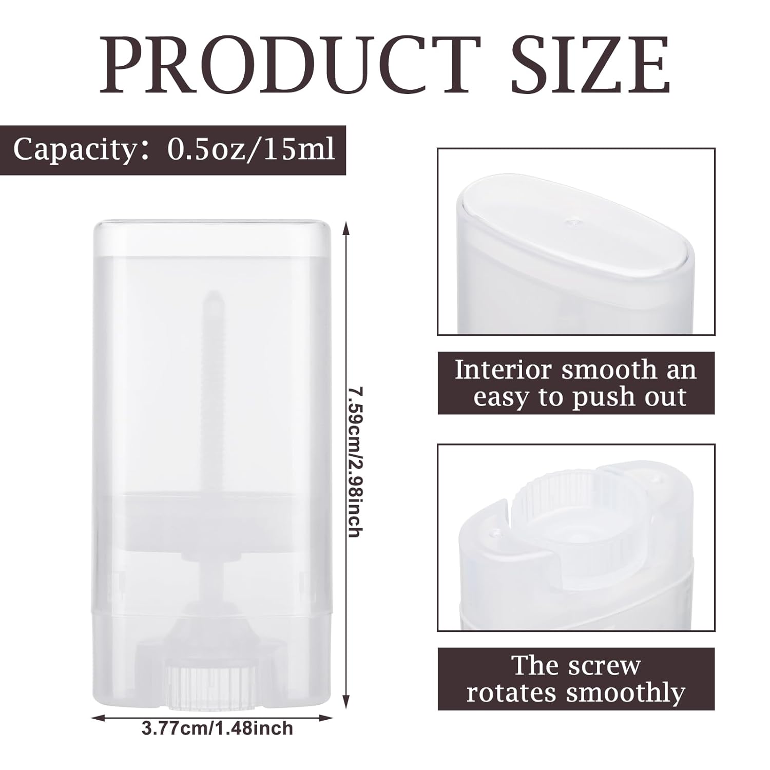 Wesiti 100 Pcs Plastic Empty Deodorant Containers 1/2 oz Travel Deodorant 15ml Refillable Containers Tubes Oval Lip Balm Tubes for Lip Balm DIY (Clear)-Velvo Beauty