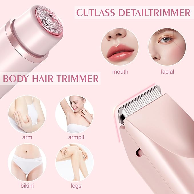 Bikini Trimmer for Women,Dermave Bikini Shaver,2-in-1 Electric Razors for Women(Pale Pink)-Velvo Beauty