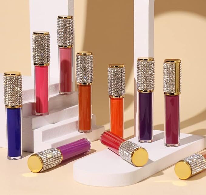 AMORIX 24 Pack Gold Crystal Lip Gloss Tubes with Wand 5ml Empty Lip Gloss Containers Lipgloss Bottles with Stoppers 2pcs Syringes + Labels for DIY Lip Gloss Balm-Velvo Beauty