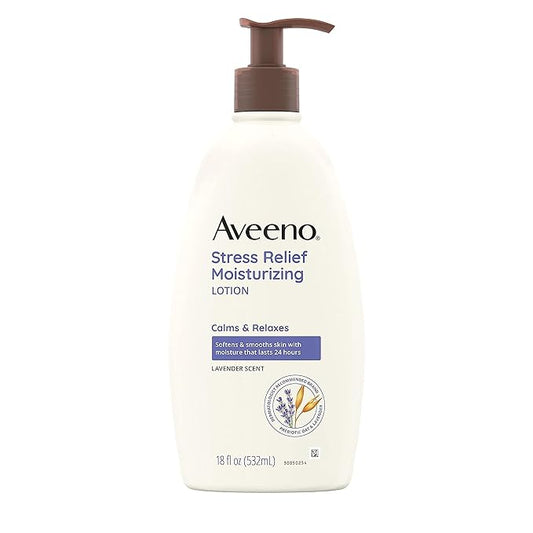 Aveeno Stress Relief Moisturizing Body Lotion with Lavender Scent, Natural Oatmeal to Calm & Relax, Non-Greasy Daily Stress Relief Lotion, 18 fl. oz (Pack of 3)-Velvo Beauty