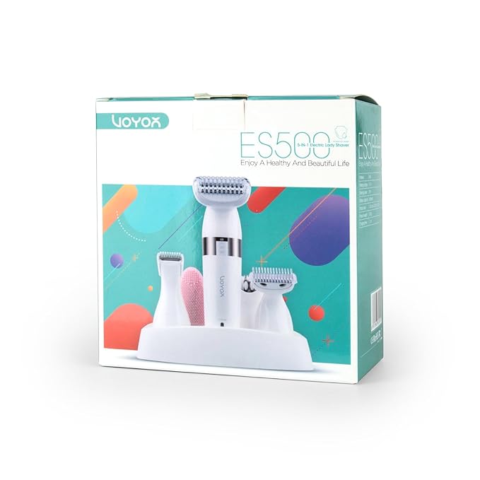 VOYOR Electric Shaver for Women Bikini Trimmer Hair Remover for Face Body, 5 in 1 Groomer Kit Lady Shaver Bikini Razor Women for Hair Trimmer, Cordless Rechargeable Waterproof ES500-Velvo Beauty