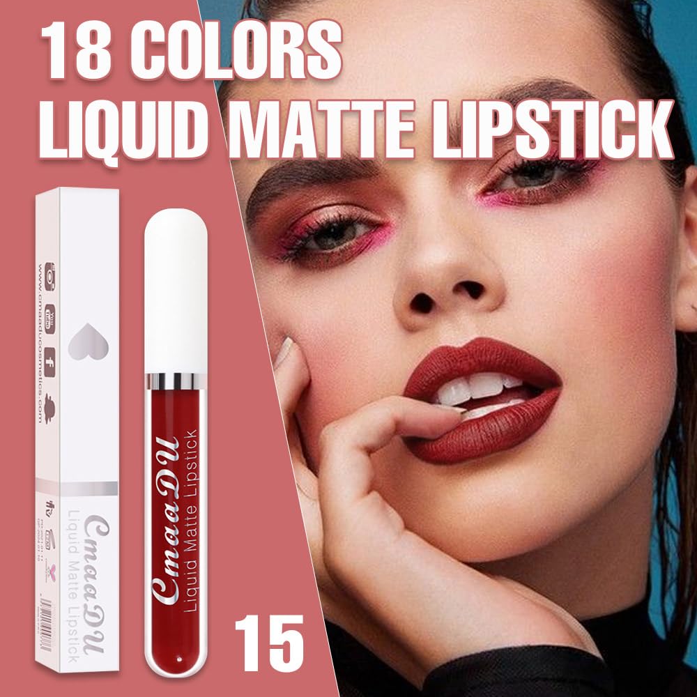evpct 1Pcs Brick Red Liquid Matte Lipstick Lipgloss Set for Women, labiales mate 24 horas originales matte larga duracion 24 Hour Lipstick Lip Stains Long Lasting Waterproof 24, 15#-Velvo Beauty