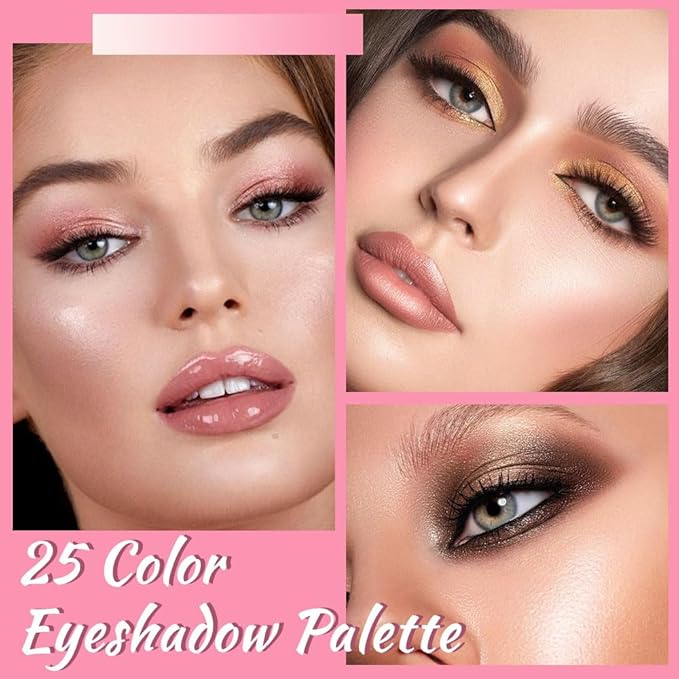 25 Colors Nude Champagne Gold Glitter Matte Shimmer Eyeshadow Palette for Eye Makeup,High Pigmented Brown Eye Shadow Primers Powder Palet de sombras de ojos-Velvo Beauty