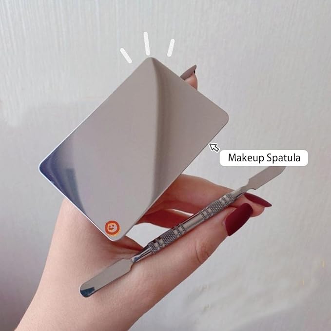 Makeup Spatula Set Stainless Steel, Make Up Tools Mini Mixing Tray with Finger Ring, Makeup Paint Palette, Pack of 2-Velvo Beauty