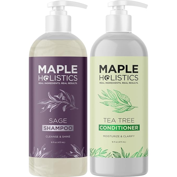 Sulfate Free Shampoo and Conditioner Set - Tea Tree Sage and Rosemary Shampoo and Conditioner for Dry Flaky Scalp Care - Deep Cleansing Color Safe Shampoo and Conditioner for Damaged Dry Hair Care-Velvo Beauty