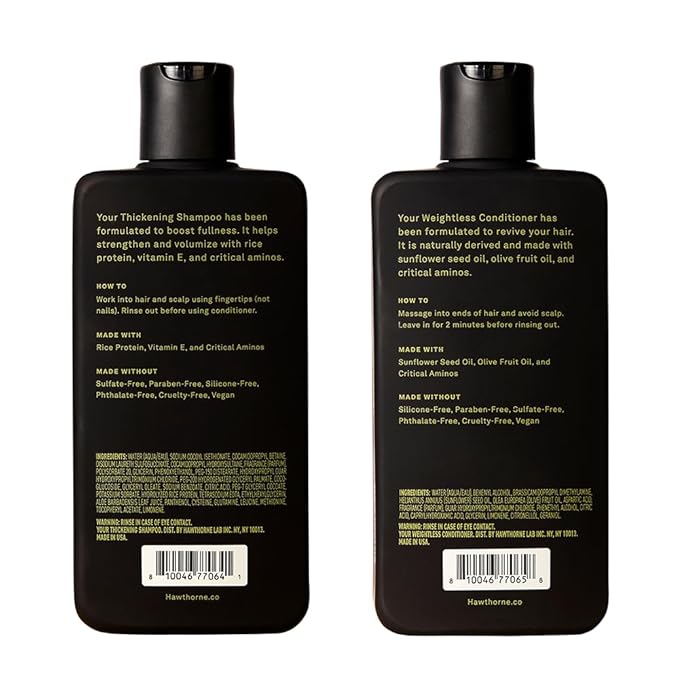 Hawthorne Men's Thickening Shampoo and Conditioner Hair Set. Includes Thickening Shampoo and Weightless Conditioner. Sulfate Free, Paraben Free. 8 Fl Oz Each.-Velvo Beauty