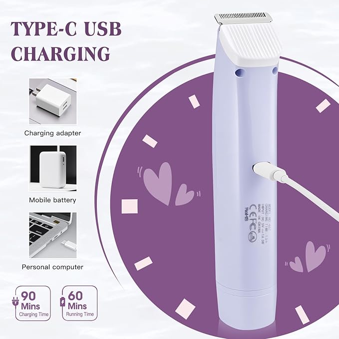Bikini Trimmer Electric Razors for Women, 2-in-1 Dual-Head Cordless Body Hair Trimmer Facial Hair Removal for Face Lip Chin Pubic Underarm Legs, IPX6 Waterproof, Gifts for Women-Velvo Beauty