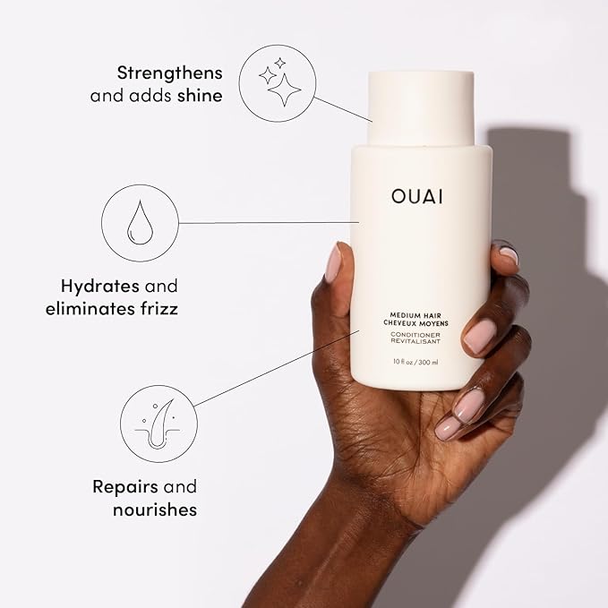 OUAI Medium Shampoo and Conditioner Set - Sulfate Free Shampoo and Conditioner for Medium Hair - Made with Keratin, Shea Butter & Avocado Oil - Free of Parabens & Phthalates (10 Fl Oz)-Velvo Beauty