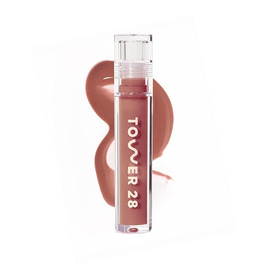 Tower 28 ShineOn Milky Lip Jelly, CASHEW, Non-Sticky, Hydrating Vegan Lip Gloss in Milky Rosy Brown, Apricot and Raspberry Seed Oil, Moisturizing, Clean, Cruelty Free-Velvo Beauty