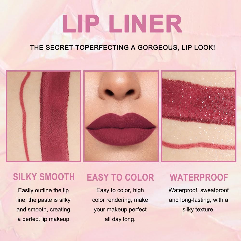 Kaely 2-in-1 Dark Plum Wine Red Lip Liner & Lipstick Set Kit for Women, Matte Lips Kit with Lip Liner Lip Stains Long Lasting Waterproof 24 Hour Lipstick and Lip Liners Combo Lipliners Pencil 06-Velvo Beauty