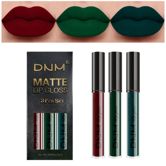 evpct 3Pcs Dark Color Colored Red Emerald Green Matte Liquid Lipstick Make up Set 24 Hour Long Lasting Waterproof Smudge Proof Deep red Green Liquid Lipstick Matte Lip Stain Gloss Liner Kit 8-Velvo Beauty