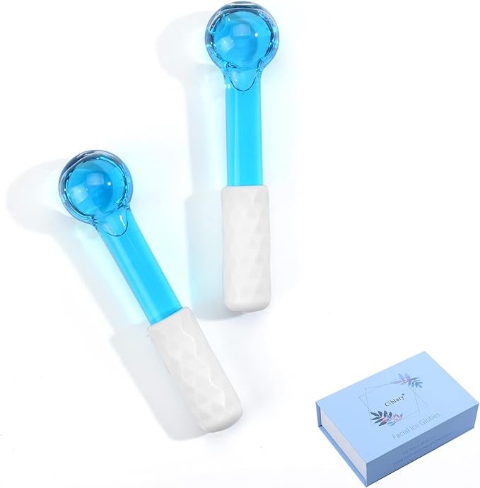ICE GLOBES SMALL BALLS for Eyes, 2 PCS Blue Facial Globes for Massage Tool, Facial Roller Cold Skin Massagers, Tighten Skin, Reduce Puffiness and Dark Circles, Enhance Circulation-Velvo Beauty