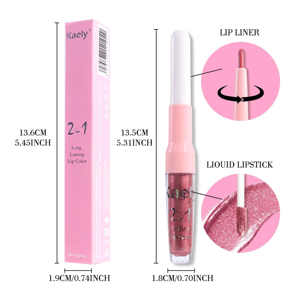 Kaely 2-in-1 Mauve Metallic Lipstick and Lip Liner, Shimmer Liquid Metallic Lipsticks for Women, Glitter Lip Gloss Stain Long Lasting Waterproof Smudge Proof 24 Hour, Vegan Makeup, 16-Velvo Beauty
