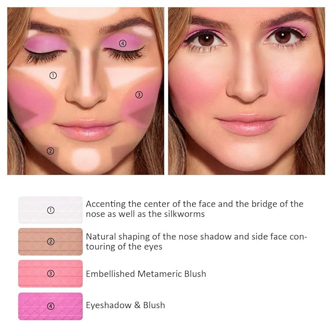 Matte Powder Blush Palette, 4 Colors Face Palette with White Highlighter, Brown Contour, Pink & Rose Pink Blush for Cheeks, Natural Lasting Makeup Palett for Women, Blus and Highlighter Pallet-Velvo Beauty