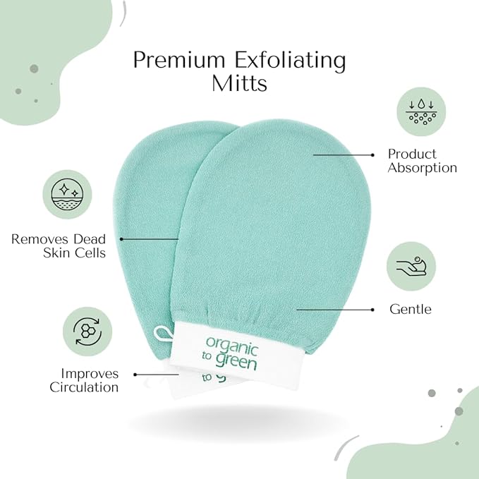 Organic to Green Premium Exfoliating Mitt for Body (2pc) – 100% Vegan Viscose Traditional Body Scrub Washcloth – Body Exfoliator (Green)-Velvo Beauty
