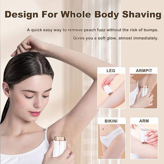 Facial Hair Removal for Women, Portable Painless Electric Shaver Device with Built-in LED, Wet/Dry Electric Razor Hair Remover Epilators for Face, Chin, Upper Lip and Arms (White-2025)-Velvo Beauty