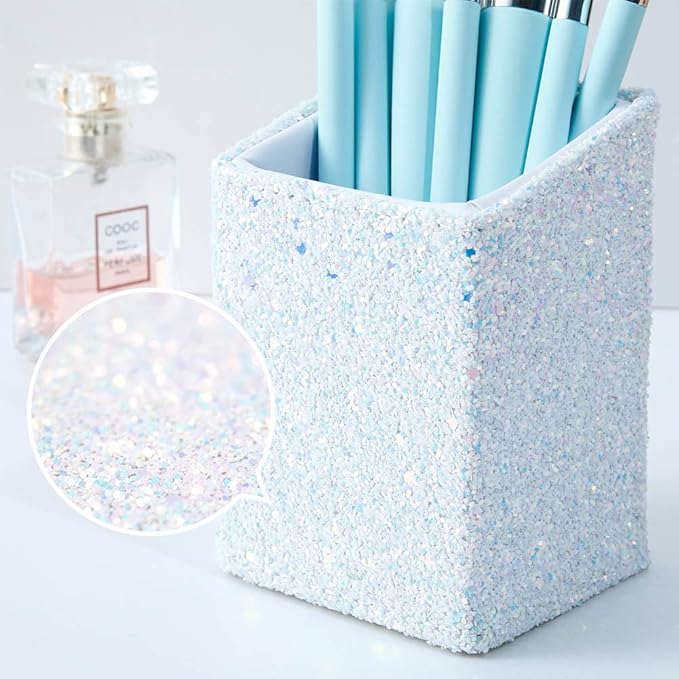 DUcare Makeup Brushes with Holder - 10Pcs Professional Synthetic Make Up Brushes Set for Blush Concealer Foundation Bronzer Powder Eyebrow Contour Eyeshadow Blending Makeup Brush Set, Ice Lake Blue-Velvo Beauty