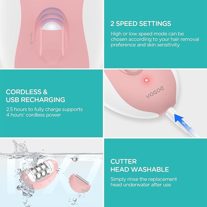 Epilator for Women, Smooth Glide Epilator for Women Face with 2 Speeds, Smooth Face Trimmer Device, Facial Hair Removal for Face Legs Arms Armpit Bikini-Velvo Beauty
