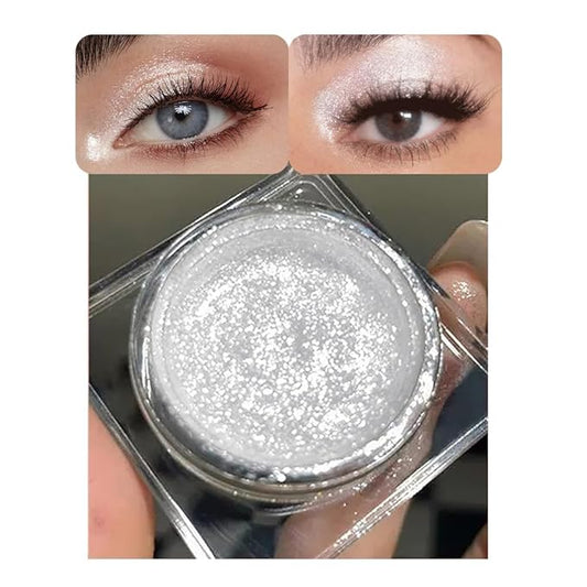 Single Glitter Eyeshadow, Shimmer Eyeshadow Palette, Korean Eye Glitter Makeup, Ultra-Blendable, Sparkle Silver Eye Shadow, Single Shade Metallic Pigmented (Sparkle white)-Velvo Beauty