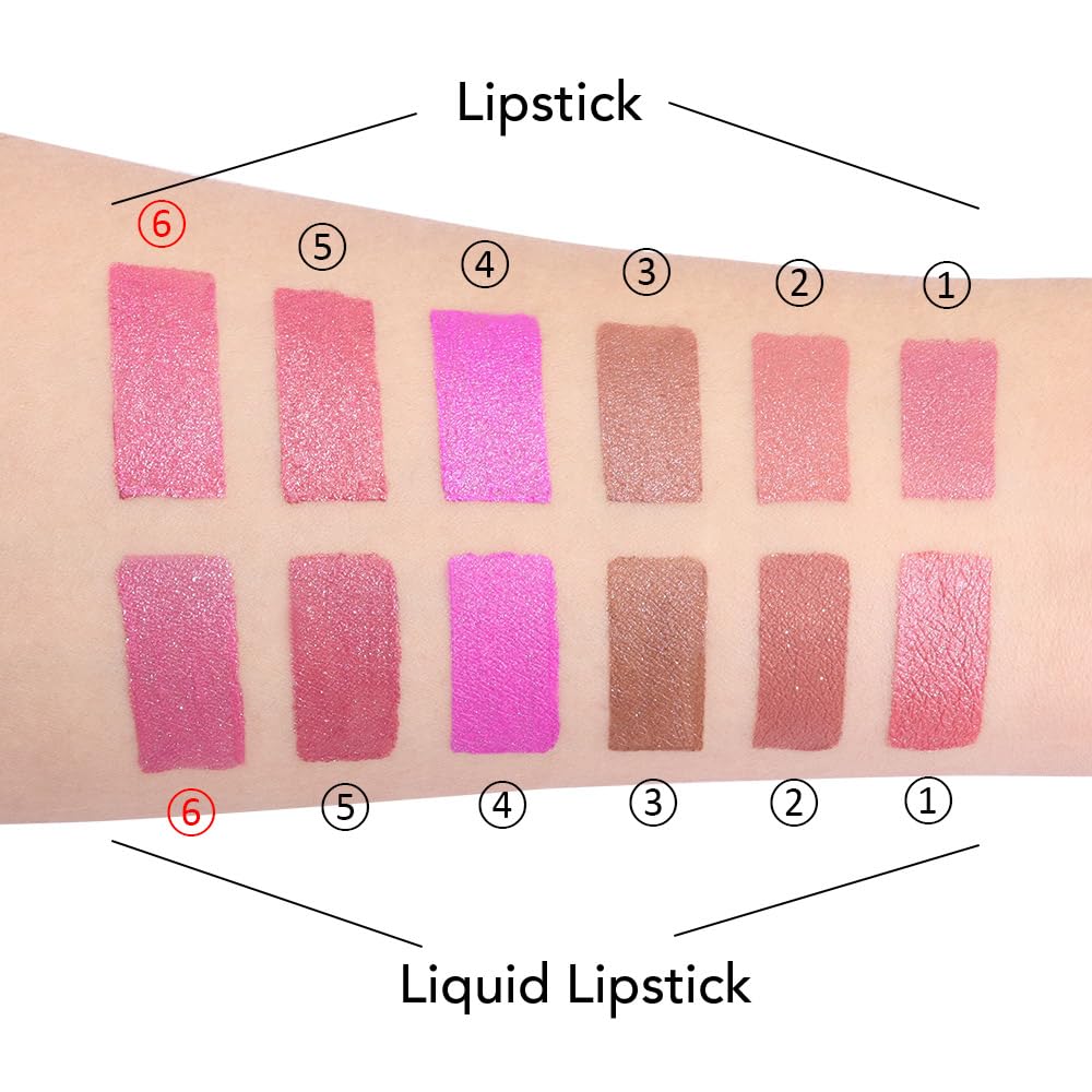 evpct 2 in 1 Rose Pink Glitter Metallic Shimmer Diamond Lipstick and Lip Gloss Set for Women Long Lasting Waterproof, Baby Nude Pink Sparkle Glitter Shiny Lipstick and Lip Liner Makeup Set, 06#-Velvo Beauty
