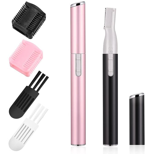 Chumia 2 Pcs Electric Eyebrow Trimmer Women Precision Face Razors Mini Shaver with Comb Christmas Women Gift Battery Operated Personal Epilator for Face Neck Fuzz Lips Leg(Pink, Black)-Velvo Beauty